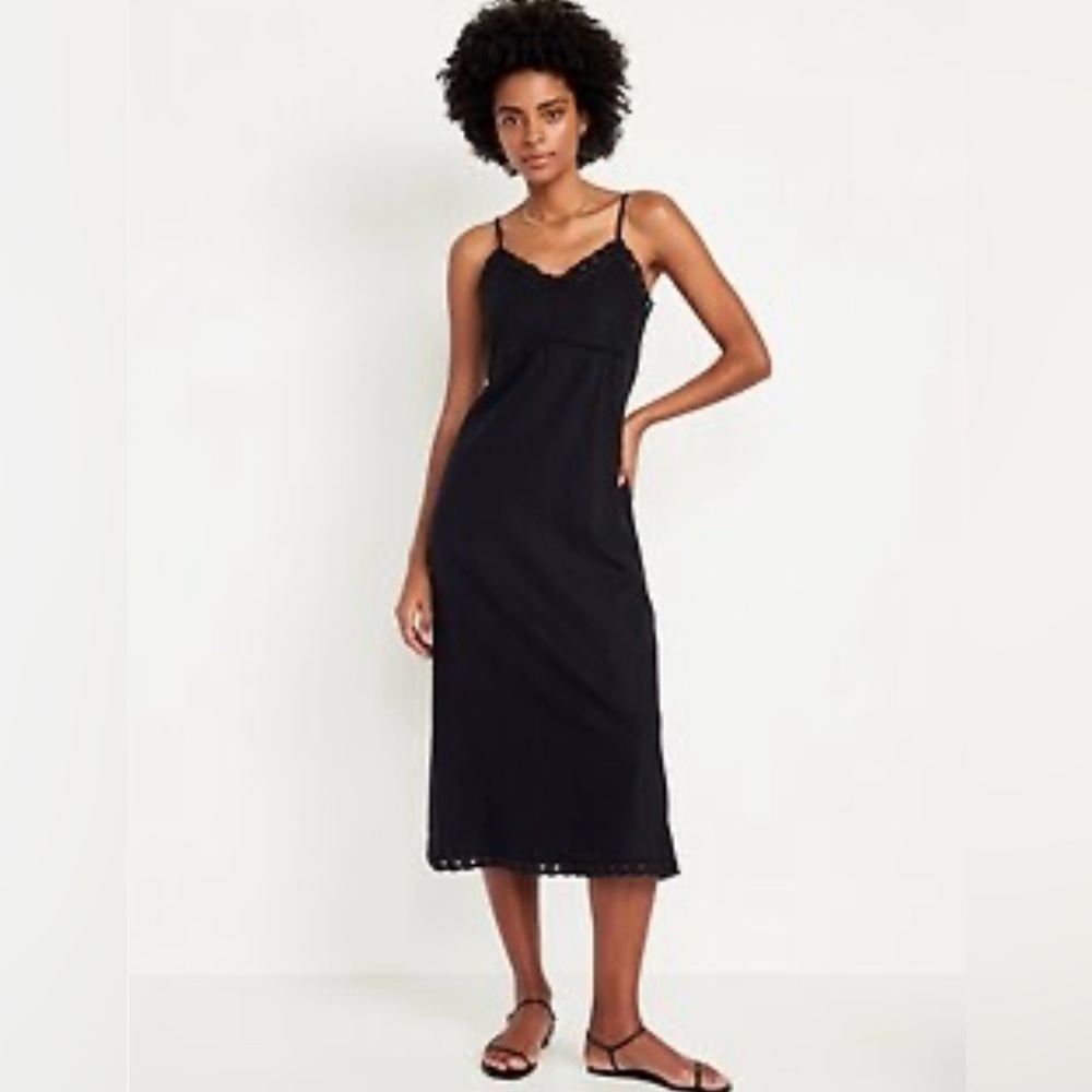 NWT Old Navy Linen-Blend Cami Midi Dress Jet Black Midi Dress Size 3X
